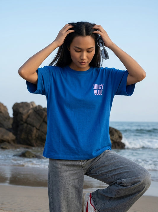 Royal Blue Printed Crop T-Shirt for Women