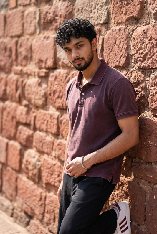 Pastel Dusty Acid Washed Polo T-shirt for Men