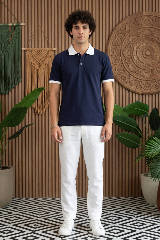 Navy Solid Polo T-Shirt for Men