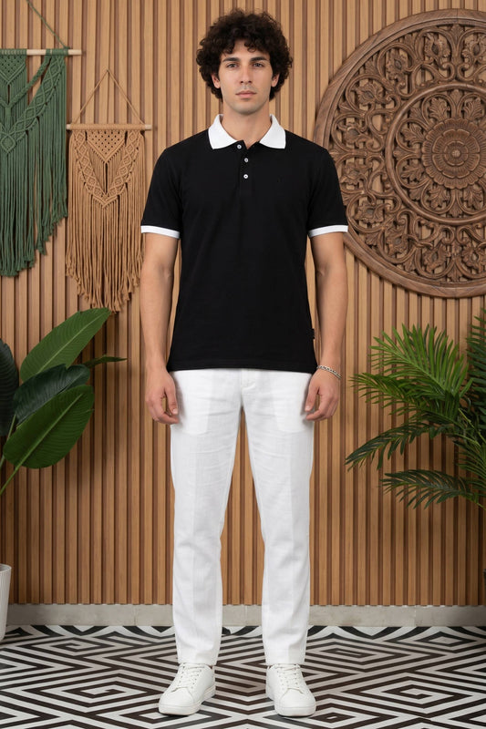 Black Solid Polo T-Shirt for Men