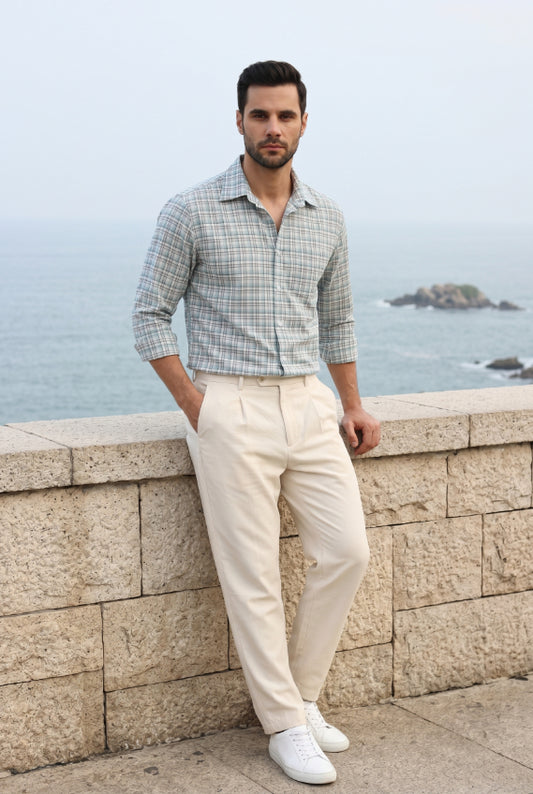 Mild Green Plaid Check Shirt for Men