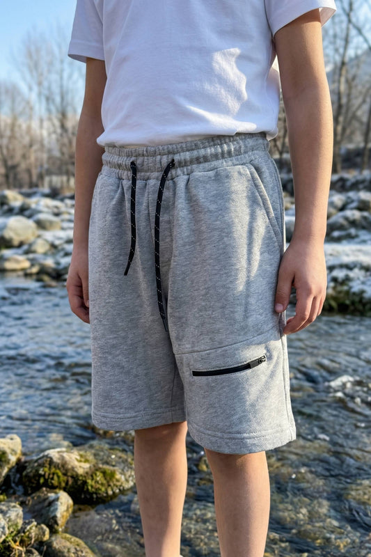 Grey Melange Terry Shorts for Kids