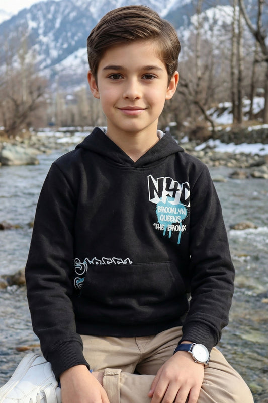 Black Printed Hoodie for Kids