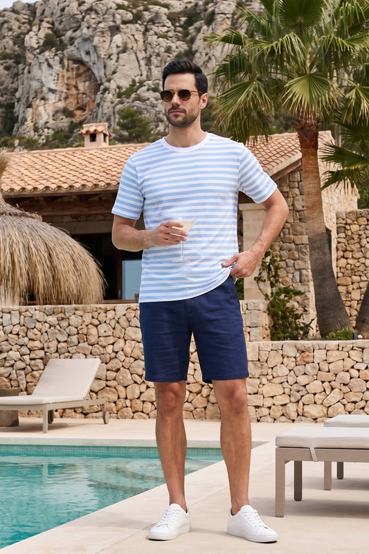 Sky Blue & White Striped T-Shirt for Men