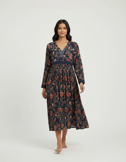Navy Printed Dress for Women