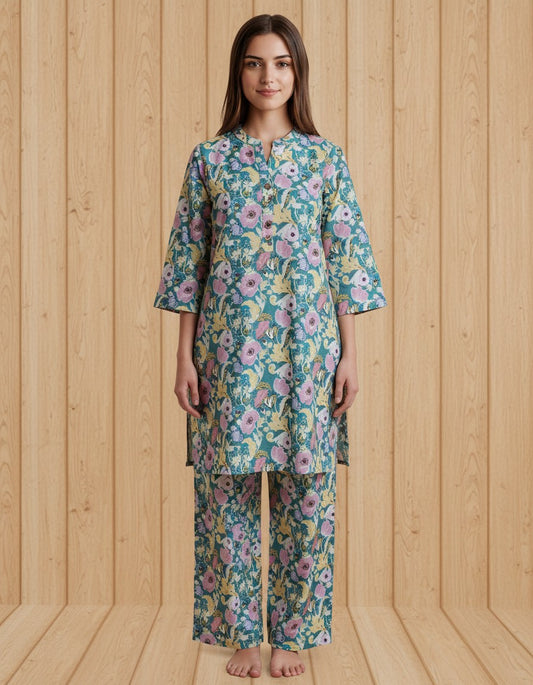 Green Printed Kurta Set for Women