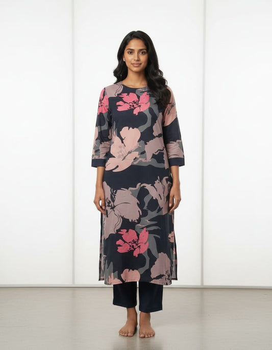 Black Printed Kurta Set for Women