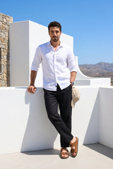 Jet Black Relaxed Lenin Trousers