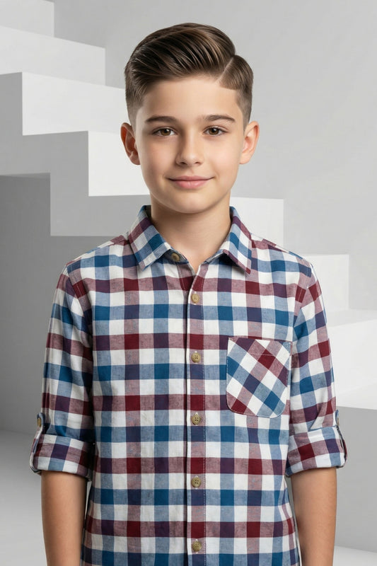 Red Multi Check Shirt for Kids