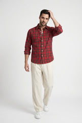 Dark Red Plaid Check Shirt for Men