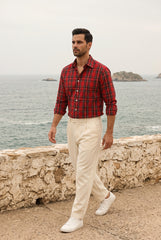 Dark Red Plaid Check Shirt for Men