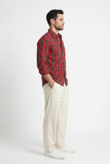 Dark Red Plaid Check Shirt for Men