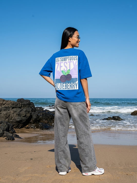 Royal Blue Printed Crop T-Shirt for Women