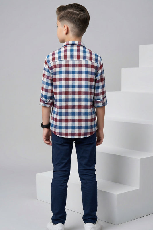 Red Multi Check Shirt for Kids