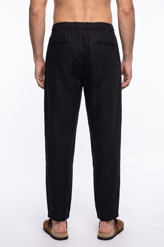 Jet Black Relaxed Lenin Trousers