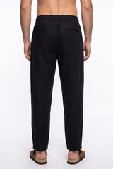 Jet Black Relaxed Lenin Trousers