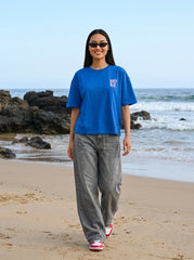 Royal Blue Printed Crop T-Shirt for Women