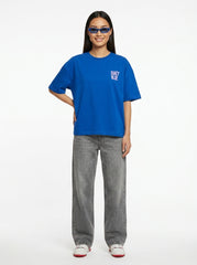 Royal Blue Printed Crop T-Shirt for Women