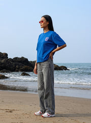 Royal Blue Printed Crop T-Shirt for Women
