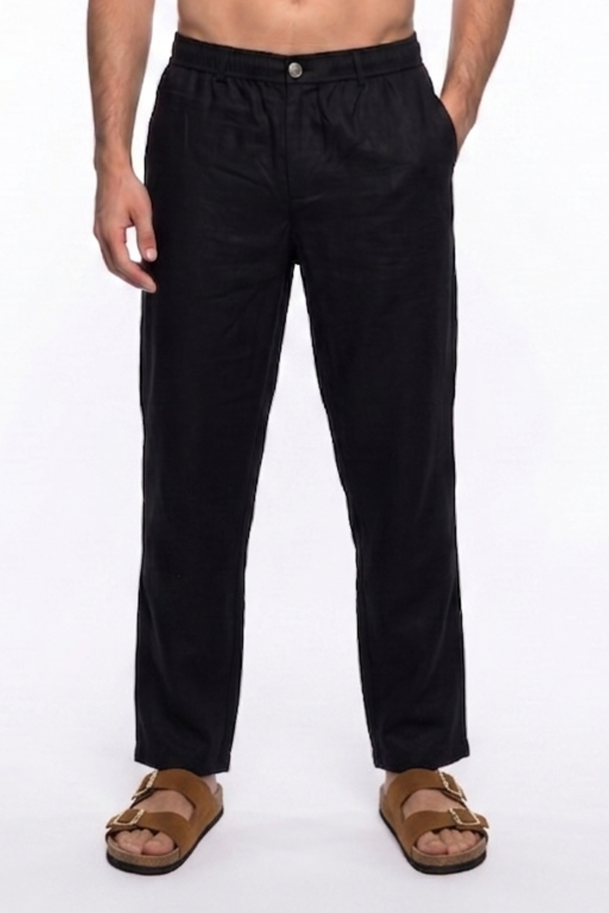 Jet Black Relaxed Lenin Trousers