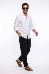 Jet Black Relaxed Lenin Trousers