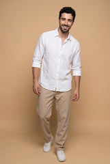 Natural White Cotton-Linen Shirt for Men