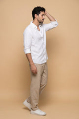 Natural White Cotton-Linen Shirt for Men