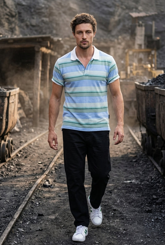 Sky Blue Multi Striped Polo T-shirt for Men