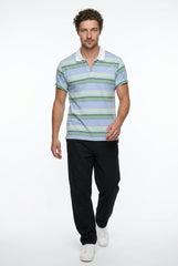 Sky Blue Multi Striped Polo T-shirt for Men
