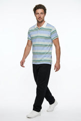 Sky Blue Multi Striped Polo T-shirt for Men