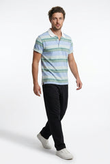 Sky Blue Multi Striped Polo T-shirt for Men