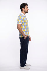 Yellow All-Over Printed Polo T-Shirt for Men