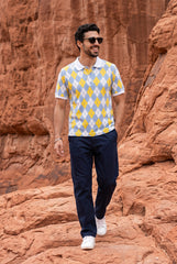 Yellow All-Over Printed Polo T-Shirt for Men