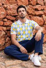 Yellow All-Over Printed Polo T-Shirt for Men