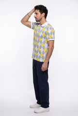 Yellow All-Over Printed Polo T-Shirt for Men