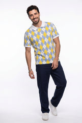Yellow All-Over Printed Polo T-Shirt for Men