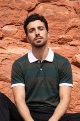 Dark Green Tonal Striped Polo T-shirt for Men