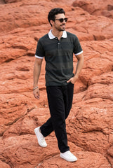Dark Green Tonal Striped Polo T-shirt for Men