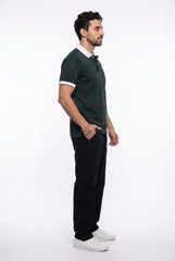 Dark Green Tonal Striped Polo T-shirt for Men
