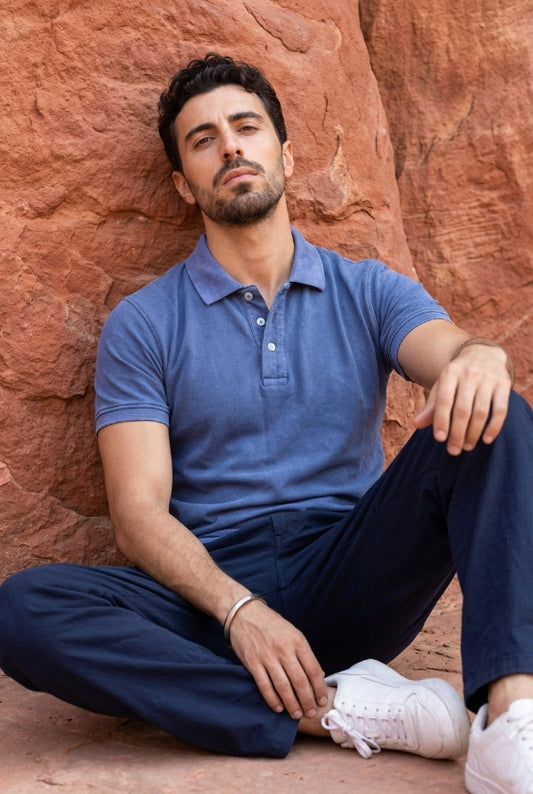 Light Blue Acid Washed Polo T-shirt for Men