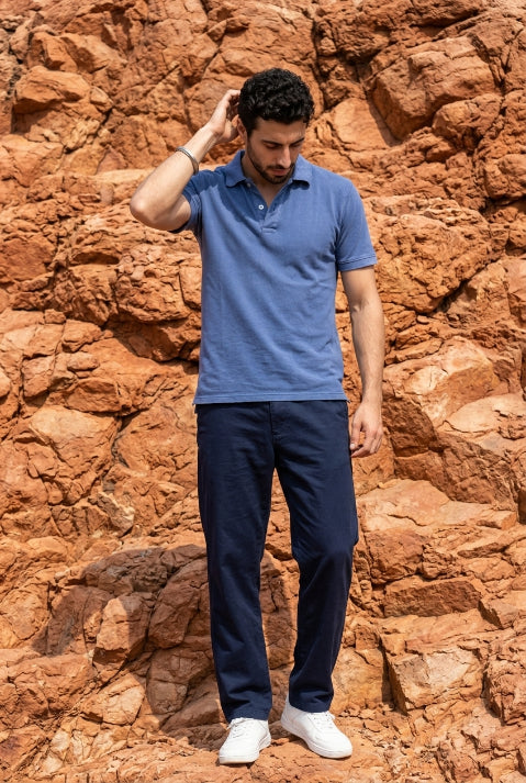 Light Blue Acid Washed Polo T-shirt for Men