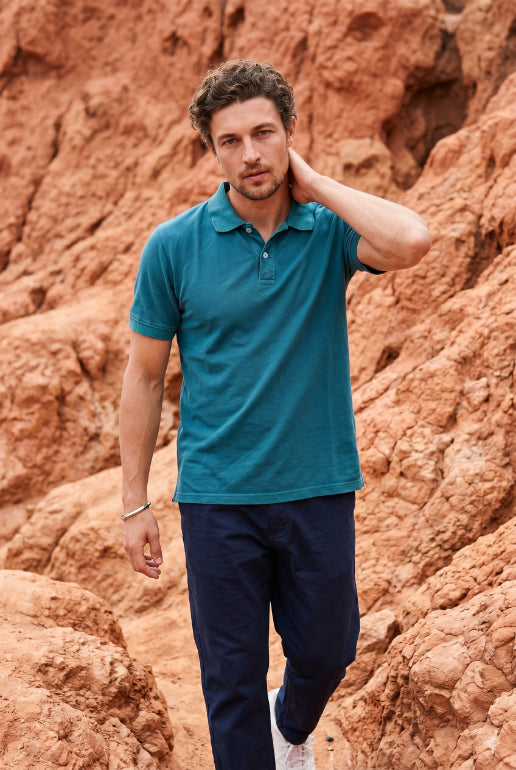 Dark Olive Acid Washed Polo T-shirt for Men