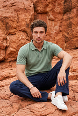 Khaki Acid Washed Polo T-shirt for Men