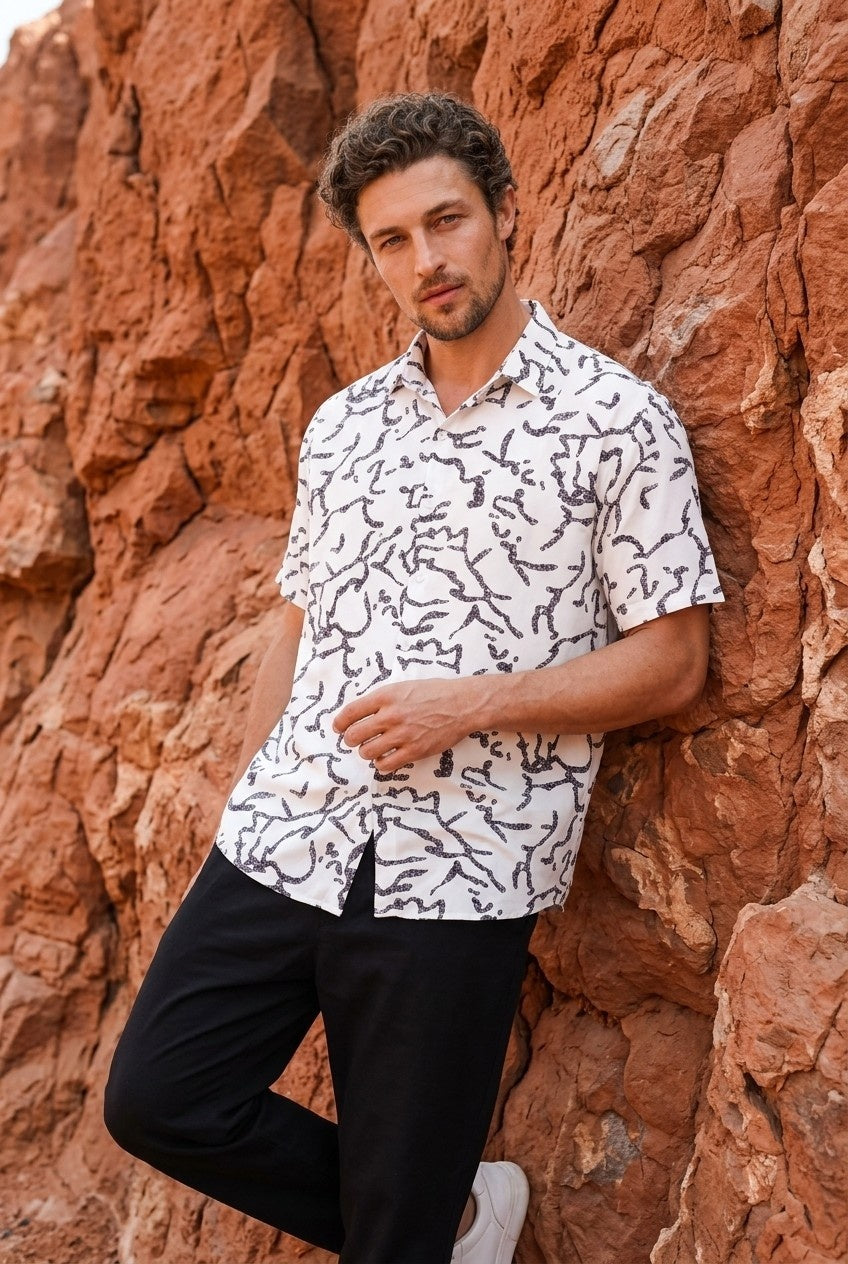 Off-White Discharge Short Sleeve Shirt for Men