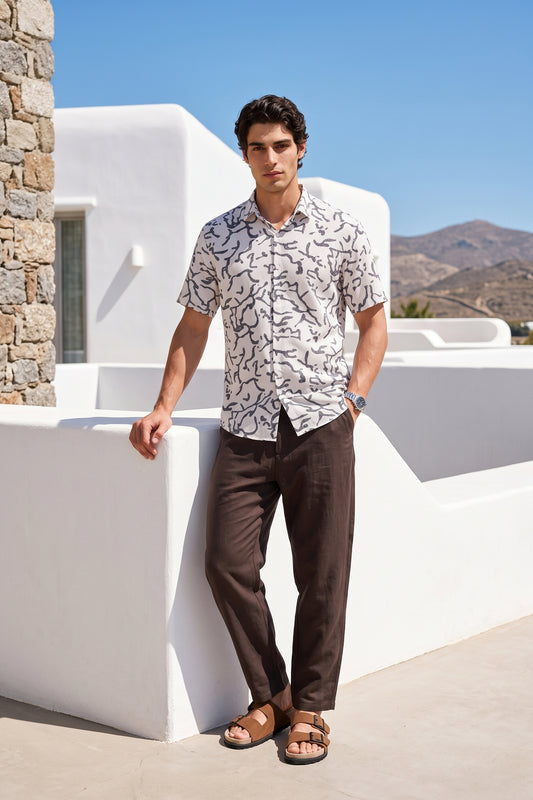 The Resort Combo: Off-White Shirt & Sea Green Linen Trousers