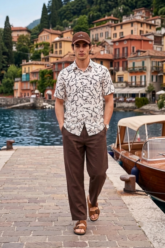 The Resort Combo: Off-White Shirt & Sea Green Linen Trousers