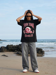 Black Printed Oversized T-Shirt for Women