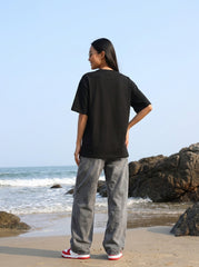 Black Printed Oversized T-Shirt for Women