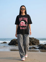 Black Printed Oversized T-Shirt for Women