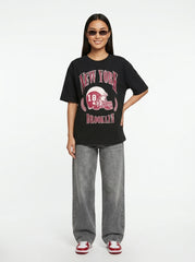 Black Printed Oversized T-Shirt for Women
